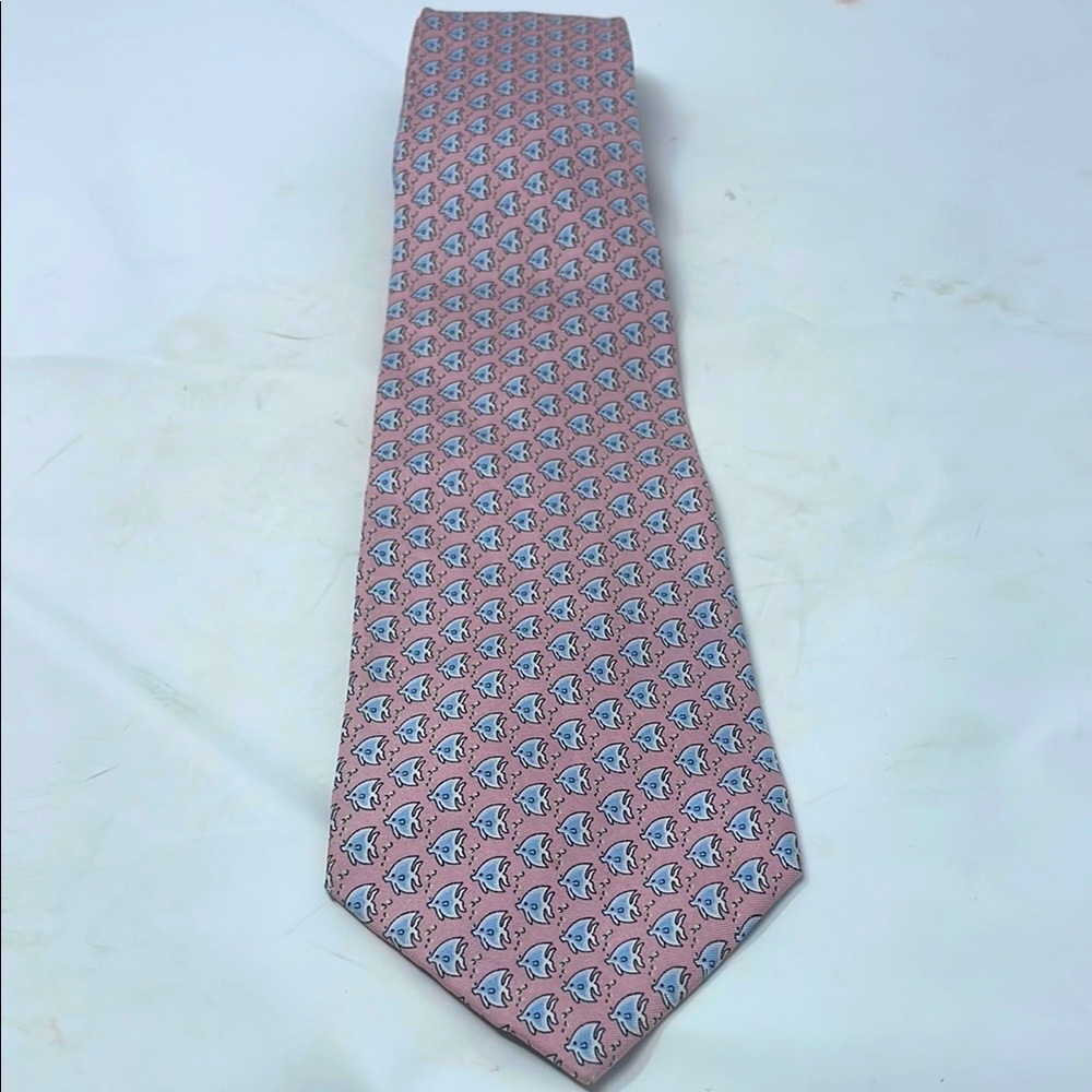 Sero New England Classics Silk Pink & Blue Fish Tie Excellent Condition